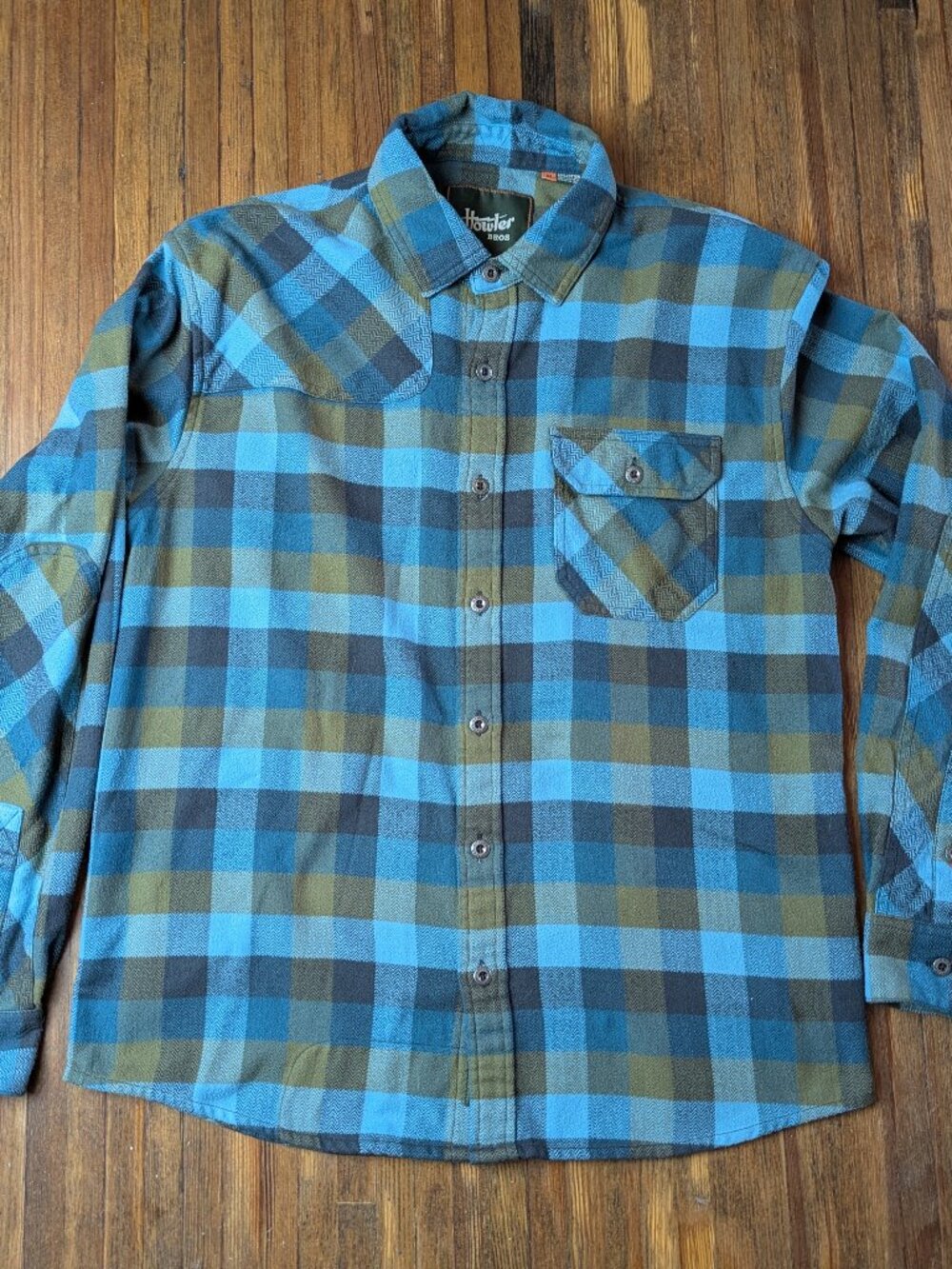 Howler Brothers Harker Plaid Flannel Shirt Men’s Medium Blue Green Herringbone